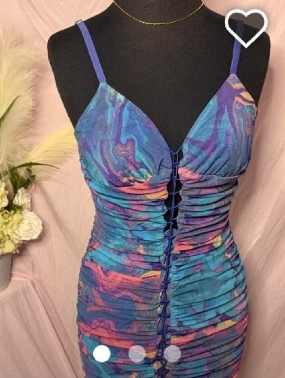 Forever 21 Blue and Purple Print Ruched Tie-Front Slip Dress
